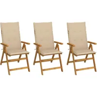 ensemble de 3 chaises de jardin en bois d'acacia robuste avec coussins différentes couleurs couleur : beige