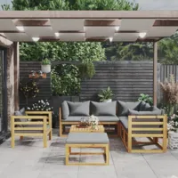 design in - salon de jardin 8 pcs moderne - ensemble canapé fauteuil et table de jardin - avec coussin bois d'acacia solide vidaxl