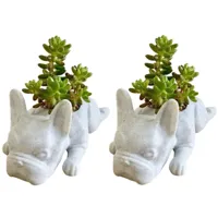 2 pièces bouledogue français forme résine succulente planteur mini puppys plantes planteur, bureau plante pot chien forme bonsaï