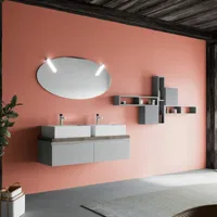 kiamami valentina - armoire de toilette gris perle double vasque 120cm miroir ovale lagos