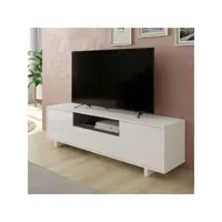 dansmamaison - meuble tv 3 portes blanc/gris - ziara - l 150 x l 41 x h 46 cm