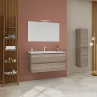 meuble de salle de bains mural 100cm 2 tiroirs sous lavabo chêne naturel berlin