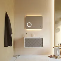 kiamami valentina - meuble de salle de bain 80cm frêne gris et miroir led tactile 80x60 miami