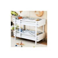 lit superposé enfant 90x200cm, cadre de lit en bois massif, convertible en deux lits à plate-forme, blanc