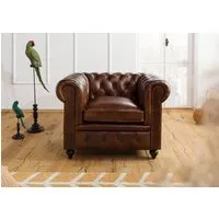 fauteuil en cuir véritable marron chesterfield #102