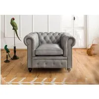 fauteuil en cuir véritable gris chesterfield #202