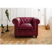 fauteuil en cuir véritable bordeaux chesterfield #402