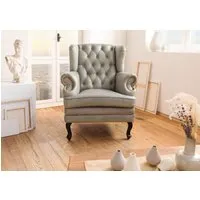 fauteuil à oreille en cuir véritable gris chesterfield #201