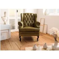 fauteuil à oreille en cuir véritable vert chesterfield #301