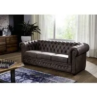 canapé 203x86 100% polyester marron 3 places chesterfield
