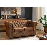 canapé 148x86 100% polyester brun 2 places chesterfield