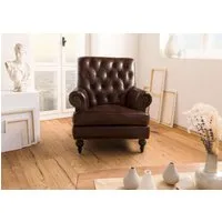 fauteuil en cuir véritable marron chesterfield #105