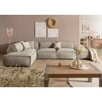 canapé d'angle avec tabouret en polyester gris taupe platani