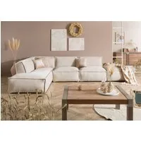 canapé d'angle avec tabouret en polyester beige platani