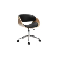 chaise de bureau à roulettes design noir, bois clair et acier chromé bent
