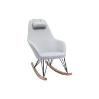 rocking chair scandinave en tissu gris, métal noir et bois clair jhene