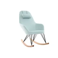 rocking chair scandinave en tissu menthe à l'eau, métal noir et bois clair jhene