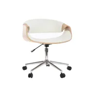 chaise de bureau à roulettes design blanc, bois clair et acier chromé aramis