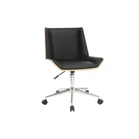 chaise de bureau à roulettes design noir, bois clair et acier chromé melkior