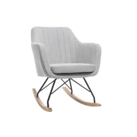 rocking chair scandinave en tissu gris clair, métal noir et bois clair aleyna