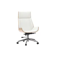 fauteuil de bureau de direction design blanc, bois clair et acier chromé curved