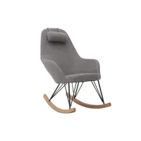rocking chair scandinave en tissu effet velours gris, métal noir et bois clair jhene