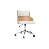 chaise de bureau à roulettes design blanc, bois clair et acier chromé mayol