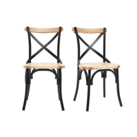 chaises bistrot bois clair massif et métal noir (lot de 2) jake