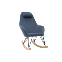 rocking chair en tissu effet velours bleu, métal noir et bois clair jhene