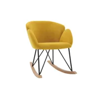 rocking chair en tissu effet velours jaune moutarde, métal noir et bois clair rhapsody