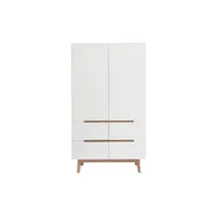 armoire scandinave avec penderie et tiroirs finition blanc mat et bois chêne clair l100 cm kelma