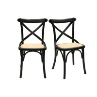 chaises bistrot en bois noir et cannage en rotin (lot de 2) marcel