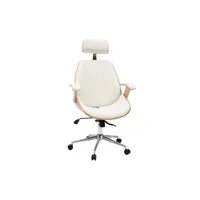 fauteuil de bureau de direction design blanc, bois clair et acier chromé musk