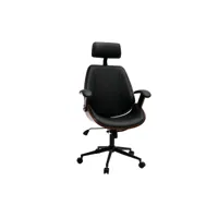 fauteuil de bureau de direction design noir, bois foncé et métal noir musk