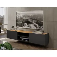 meuble tv-hifi nala 2 portes graphite/chêne navarra