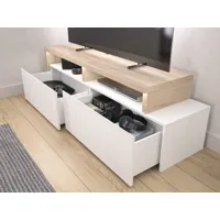 meuble tv-hifi mikado 2 tiroirs chêne krönberg clair