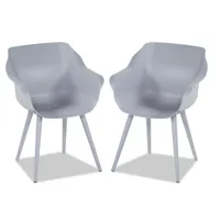 lot de 2 fauteuils de jardin solo gris clair avec pieds ronds en aluminium