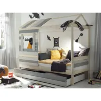 lit maison woodbury gris/beige 90x200 cm avec lit-tiroir