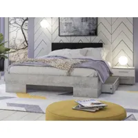 ensemble lit et chevets vero 140x200 cm blanc/beton avec tiroirs