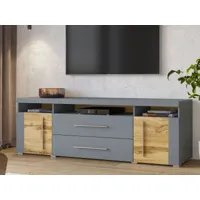 meuble tv-hifi robb 2 portes 2 tiroirs gris/chêne wotan