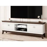 meuble tv-hifi tirosa 2 tiroirs blanc brillant avec led