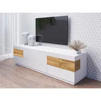 meuble tv-hifi silac 6 tiroirs blanc/chêne wotan