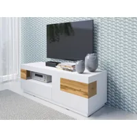 meuble tv-hifi silac 1 porte abattante 2 tiroirs blanc/chêne wotan