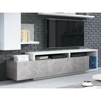 meuble tv-hifi botswana 2 tiroirs blanc/béton