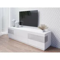 meuble tv-hifi silac 6 tiroirs blanc/béton