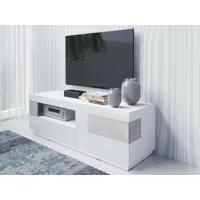 meuble tv-hifi silac 1 porte abattante 2 tiroirs blanc/béton