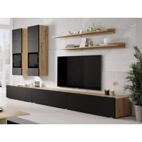 mur tv-hifi babel 5 portes chêne artisan/noir mat sans led sans table basse