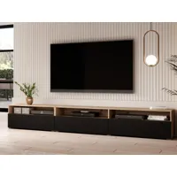 meuble tv-hifi babel ii 3 portes 3 niches chêne artisan/noir sans table basse