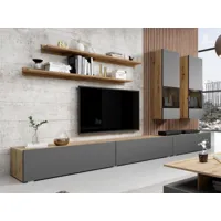 mur tv-hifi babel 5 portes chêne artisan/gris sans led sans table basse
