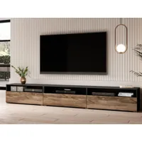 meuble tv-hifi babel ii 3 portes 3 niches noyer/chêne grisé sans table basse